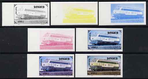 Mongolia 1997 Railway Locomotives 400t Diesel Loco 216 the set of 7 imperf progressive proofs comprising the 4 individual colours plus 2, 3 and all 4-colour composites unmounted mint, as SG 2595