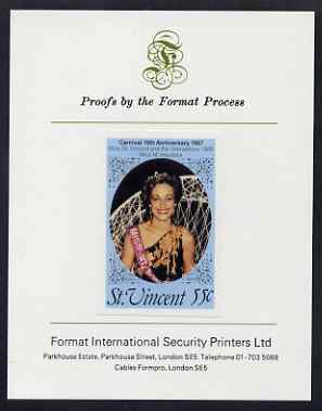 St Vincent 1987 10th Anniversary of Carnival 55c (Beauty Queen) imperf proof mounted on Format International proof card as SG SG 1068var