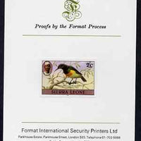 Sierra Leone 1983 Sunbird 2c (with 1983 imprint) imperf proof mounted on Format International proof card as SG SG 761