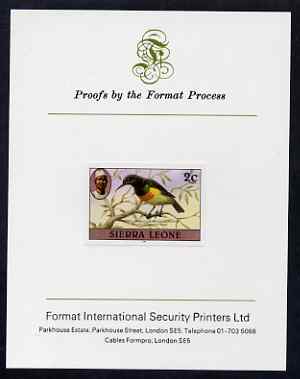 Sierra Leone 1983 Sunbird 2c (with 1983 imprint) imperf proof mounted on Format International proof card as SG SG 761