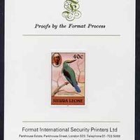 Sierra Leone 1983 Blue Breasted Kingfisher 40c (with 1983 imprint) imperf proof mounted on Format International proof card as SG SG 769