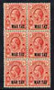Turks & Caicos Islands 1917 KG5 War Tax 1d red opt at bottom block of 6 (2x3) unmounted mint SG 140