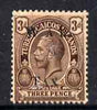 Turks & Caicos Islands 1919 KG5 War Tax 3d purple on orange-buff with watermark inverted & reversed unused (without gum) SG 153y