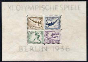 Germany 1936 Berlin Olympic Games perf m/sheet #1, 3pf mounted, other 3 stamps unmounted, slight signs of ageing, SG MS 613a