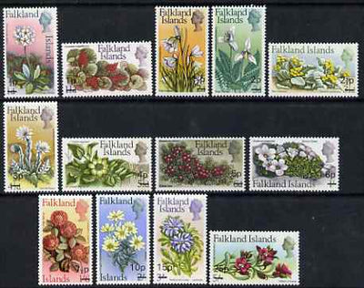 Falkland Islands 1971 Flowers decimal surcharge set of 13 unmounted mint, SG 263-75