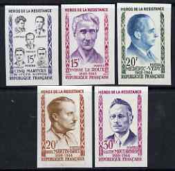 France 1959 Heroes of the Resistance (3rd issue) set of 5 IMPERF unmounted mint, as SG 1418-22 (Yv 1198-1202)