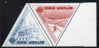 Monaco 1988 Tenth Anniversary of Monte Carlo Congress Centre se-tenant triangular pair unmounted mint, SG 1886a