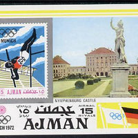 Ajman 1971 Munich Olympics imperf m/sheet (Pole Vaulter, Statue & Nymphenburg Castle) unmounted mint Mi BL 247