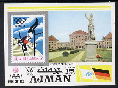Ajman 1971 Munich Olympics imperf m/sheet (Pole Vaulter, Statue & Nymphenburg Castle) unmounted mint Mi BL 247