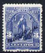 El Salvador 1899 Ceres 3c blue overprinted Franqueo Oficial but without wheel overprint, unissued as such, virtually unmounted mint similar to SG O331