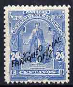 El Salvador 1899 Ceres 24c pale blue overprinted Franqueo Oficial but without wheel overprint, unissued as such, unmounted mint similar to SG O336