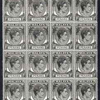 Malaya - Penang 1949-52 KG6 1c black block of 16 (4x4) unmounted mint, SG3