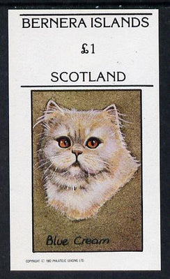 Bernera 1982 Cats (Blue Cream) imperf souvenir sheet (£1 value) unmounted mint