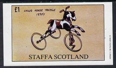 Staffa 1982 Bicycles (Child's Horse Tricycle) imperf souvenir sheet (£1 value) unmounted mint