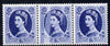 Great Britain 1952-54 Wilding Tudor Crown 1s6d horiz strip of 3 with 'stripping' flaw affecting centre stamp, mounted mint