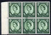 Great Britain 1952-54 Wilding Tudor Crown 1s3d marginal block of 6 with fine doctor blade flaw, unmounted mint