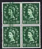 Great Britain 1955-58 Wilding St Edwards Crown 1.5d block of 4 with very fine doctor blade flaw, unmounted mint