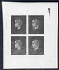 France Proof of Heir Apparent for unadopted design in black in block of 4 on ungummed paper