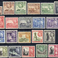Malta 1938-43 KG6 Pictorial set of 21 vals complete 1/4d to 10s very lightly mounted mint SG 217-31