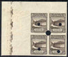 Paraguay 1944-45 Meeting place of Independence Conspirators 50c sepia imperf corner proof block of 4 with security punch holes on gummed paper but some wrinkling, as SG 593 (ex Waterlow archives)