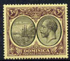 Dominica 1923-33 KG5 Badge 3s black & purple on yellow Scrpt CA mounted mint SG 86