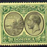 Dominica 1923-33 KG5 Badge 5s black & green on yellow Scrpt CA mounted mint SG 88