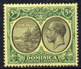Dominica 1923-33 KG5 Badge 5s black & green on yellow Scrpt CA mounted mint SG 88