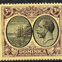 Dominica 1923-33 KG5 Badge 3s black & purple on yellow MCA mounted mint SG 89