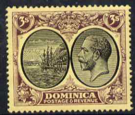 Dominica 1923-33 KG5 Badge 3s black & purple on yellow MCA mounted mint SG 89