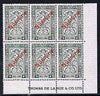 Turkey 1980's Stamp Duty 5 Lira green corner block of 6 with Thomas De La Rue imprint, each stamp overprinted Numune (Specimen) unmounted mint ex De La Rue archives