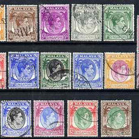 Singapore 1948-52 KG6 definitive set perf 17.5 x 18 complete fine used (40c key value in blockof 4) cat £100+