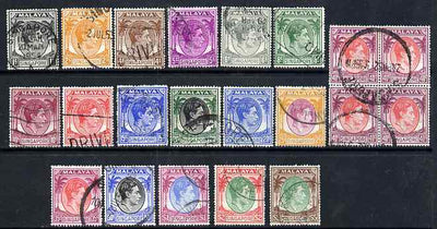 Singapore 1948-52 KG6 definitive set perf 17.5 x 18 complete fine used (40c key value in blockof 4) cat £100+