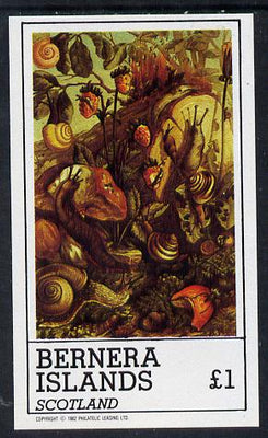 Bernera 1982 Nature Table (Snails, Fungi, Strawberries) imperf souvenir sheet (£1 value) unmounted mint