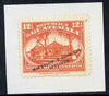 Guatemala 1922 Printer's sample proof of 12.5c Centenary Palace (SG195) in orange fixed to piece opt'd 'Waterlow & Sons Ltd, Specimen' small security puncture