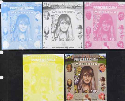 Mongolia 2007 Tenth Death Anniversary of Princess Diana 150f imperf m/sheet #05 with Churchill, Kennedy, Mandela, Roosevelt & Butterflies in background, the set of 5 progressive proofs comprising the 4 individual colours plus all ……Details Below