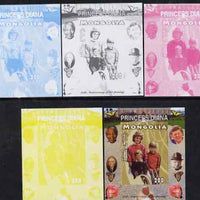 Mongolia 2007 Tenth Death Anniversary of Princess Diana 200f imperf m/sheet #08 with Churchill, Kennedy, Mandela, Roosevelt & Butterflies in background, the set of 5 progressive proofs comprising the 4 individual colours plus all ……Details Below