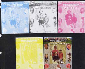 Mongolia 2007 Tenth Death Anniversary of Princess Diana 200f imperf m/sheet #08 with Churchill, Kennedy, Mandela, Roosevelt & Butterflies in background, the set of 5 progressive proofs comprising the 4 individual colours plus all ……Details Below