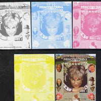 Mongolia 2007 Tenth Death Anniversary of Princess Diana 400f imperf m/sheet #15 with Churchill, Kennedy, Mandela, Roosevelt & Butterflies in background, the set of 5 progressive proofs comprising the 4 individual colours plus all ……Details Below