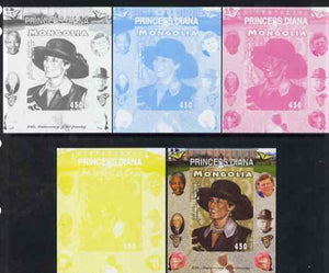 Mongolia 2007 Tenth Death Anniversary of Princess Diana 450f imperf m/sheet #17 with Churchill, Kennedy, Mandela, Roosevelt & Butterflies in background, the set of 5 progressive proofs comprising the 4 individual colours plus all ……Details Below