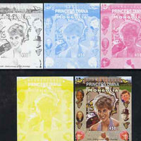 Mongolia 2007 Tenth Death Anniversary of Princess Diana 450f imperf m/sheet #18 with Churchill, Kennedy, Mandela, Roosevelt & Butterflies in background, the set of 5 progressive proofs comprising the 4 individual colours plus all ……Details Below