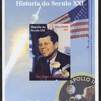 St Thomas & Prince Islands 2004 History of the 21st Century #06 Kennedy & Apollo 11 imperf m/sheet unmounted mint. Note this item is privately produced and is offered purely on its thematic appeal