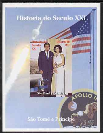 St Thomas & Prince Islands 2004 History of the 21st Century #07 Kennedy & Apollo 11 imperf m/sheet unmounted mint. Note this item is privately produced and is offered purely on its thematic appeal