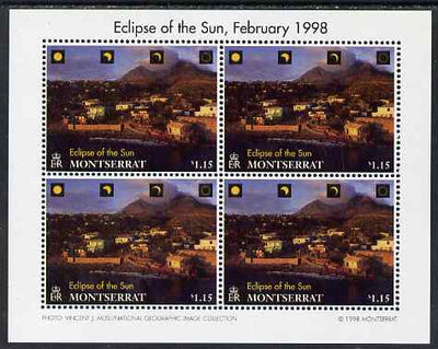Montserrat 1998 Total Eclipse of the Sun $1.15 Village below Volcano perf sheetlet containing 4 values unmounted mint, SG 1106