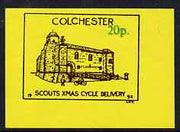 Cinderella - Great Britain Colchester Scouts Xmas Cycle Mail 20p imperf label in brown & green on yellow