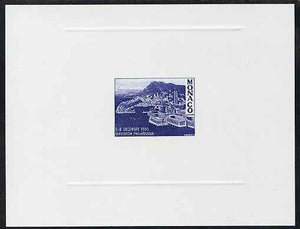 Monaco 1985 die proof in blue on sunken card for Philatelic Exhibition label