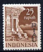 Indonesia - Riau-Lingga 1954 Temple at Panahan 25r red-brown overprinted RIAU unmounted mint as SG 22
