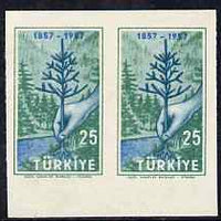 Turkey 1957 Forestry 25k imperf proof pair on gummed paper without labels, unmounted mint