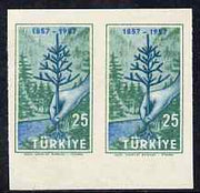 Turkey 1957 Forestry 25k imperf proof pair on gummed paper without labels, unmounted mint