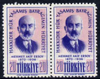 Turkey 1956 Ersoy (poet) horizontal pair with lettering doubled unmounted mint