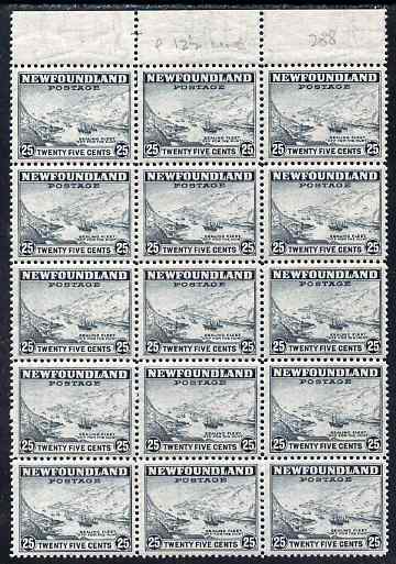 Newfoundland 1941-44 KG6 Sealing Feet 25c line perf 12.5 block of 15 unmounted mint SG 288